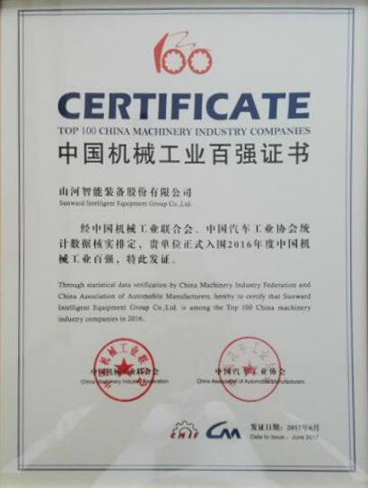 喜讯：皇家国际智能再次荣登2016年度中国机械百强企业